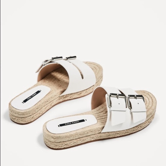 Zara White Leather Buckled Slides - Picture 2 of 5